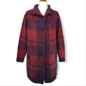 Ethyl Long Cardigan Duster Sweater Size M Oversized Red Burgundy Purple Plaid